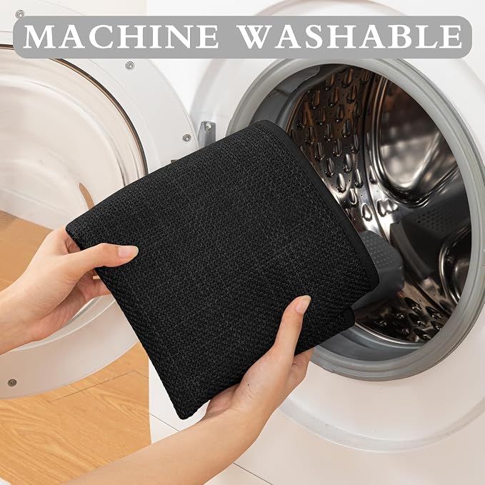 YIHOUSE Black Bathroom Rug Sets 4 Piece, Absorbent Bath Mat for Bathroom Non Slip Washable, Bathroom Mat Quick Dry, Thin Bath Rug Set for Toilet and Floor