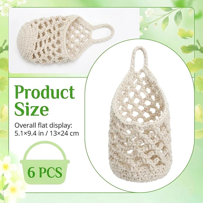 6 Pack Macrame Plant Hangers, Small Hanging Planters for up to 5 Inch Pot | Hanging Fruit Baskets for Kitchen Boho Wall Planters for Indoor Plants, Cup and Wall-Mounted Storage-Beige, 9.4" X 5.1"