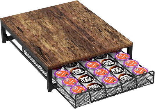 VyGrow Coffee Pod Holder For Counter, Wooden K Cup Holder with Single Layer Sliding Drawer, Large Capacity Coffee Pod Storage for Coffee Station, Home, Office, Kitchen