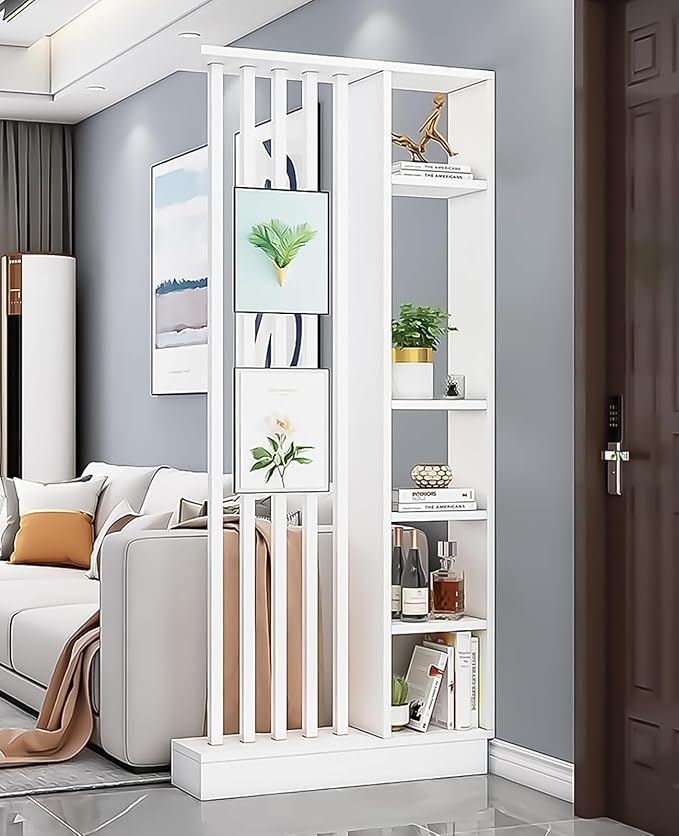 Wall Room Divider, Storage Cabinet Storage Display with Shelves, Modern Freestanding Wood Room Divider Screen, Wall Privacy Screens for Home Decorative (White,31.5" L x 9.5" W x 79.5" H)