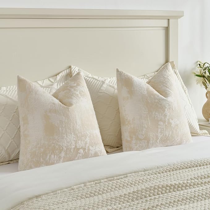 FUTEI Pack of 2 Faux Cashmere Jacquard Throw Pillow Covers 12x20 Inch Soft Marble Pattern Vintage Decorative Pillowcase Modern Farmhouse Accent for Couch Bed Living Room, Yellow White