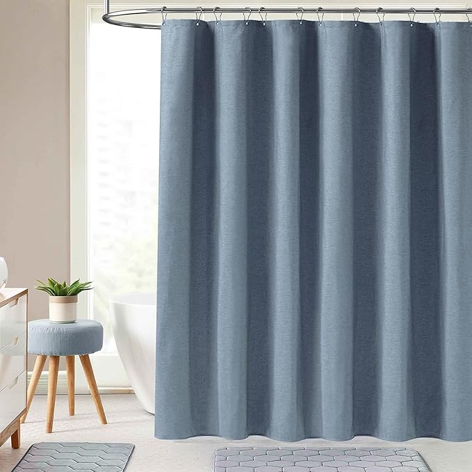 BTTN Extra Long Shower Curtain - 84 Inch Long Linen Textured Heavy Duty Fabric Shower Curtain Set with 12 Plastic Hooks, Large Hotel Spa Simple Polyester Bath Curtains for Bathroom - 72x84 - Blue Gray