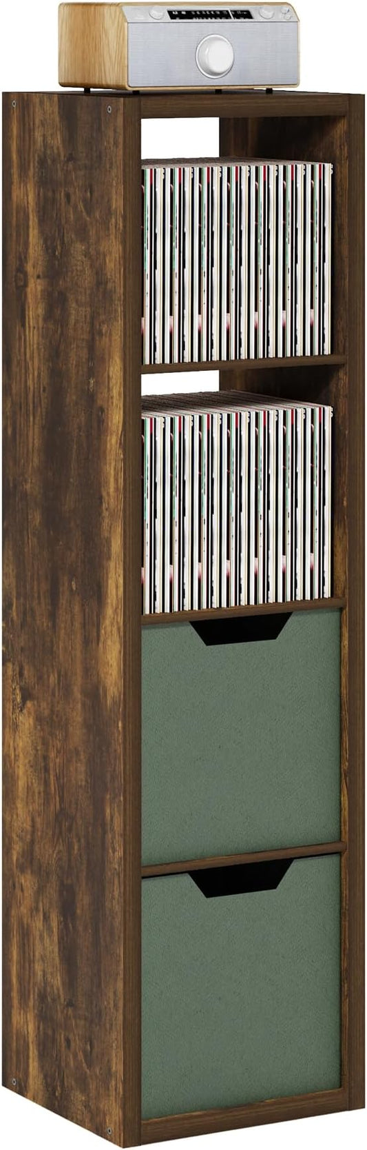 Furinno Cubicle Book Shelf, Vertical 4-Cube Bookshelf, Extra Thick Horizontally & Vertically Reversible Bookcase with Open Back, 14.6" x 16" x 58", for Living Room, Bedroom, Home Office, Amber Pine