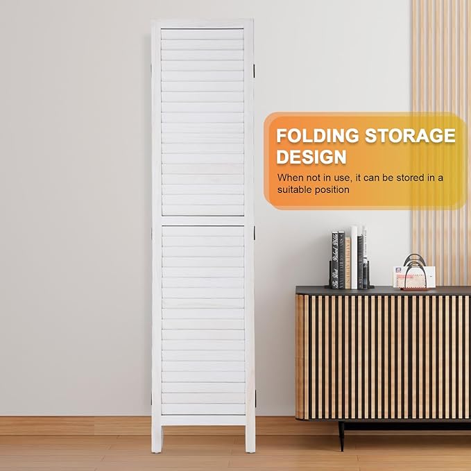 PayLessHere Room Divider Wood Privacy Screen 5.75 Ft Indoor Folding Portable Partition Screen for Bedroom Office Restaurant (White, 6 Panel)