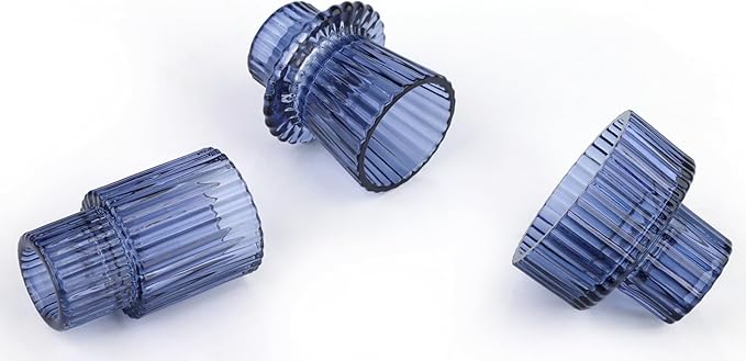 Vixdonos Glass Candlestick Holders Tealight Candle Holders for Table Centerpieces, Wedding Decor and Dinner Party (6 Pcs, Dark Blue)