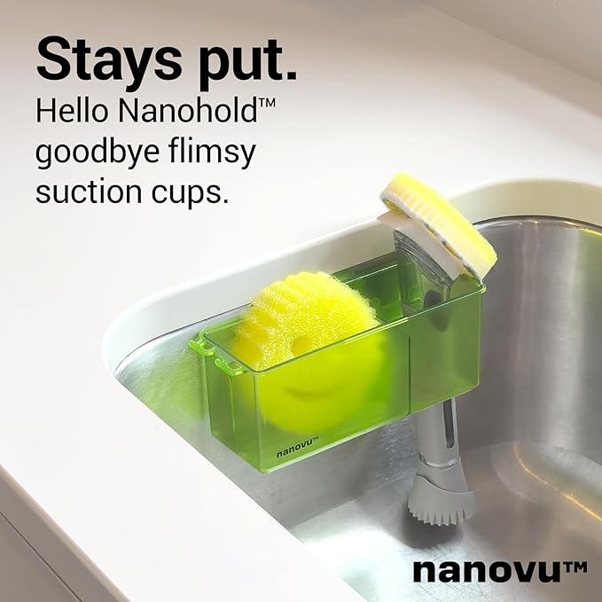 Nanohold Kitchen Sink Caddy for Flat Surfaces - Strong Hold Easy Install Kitchen Sink Organizer with Drainage Holes - Soap Sponge, Dishwashing Tools and Dish Brush Holder - Home Accessories by Nanovu