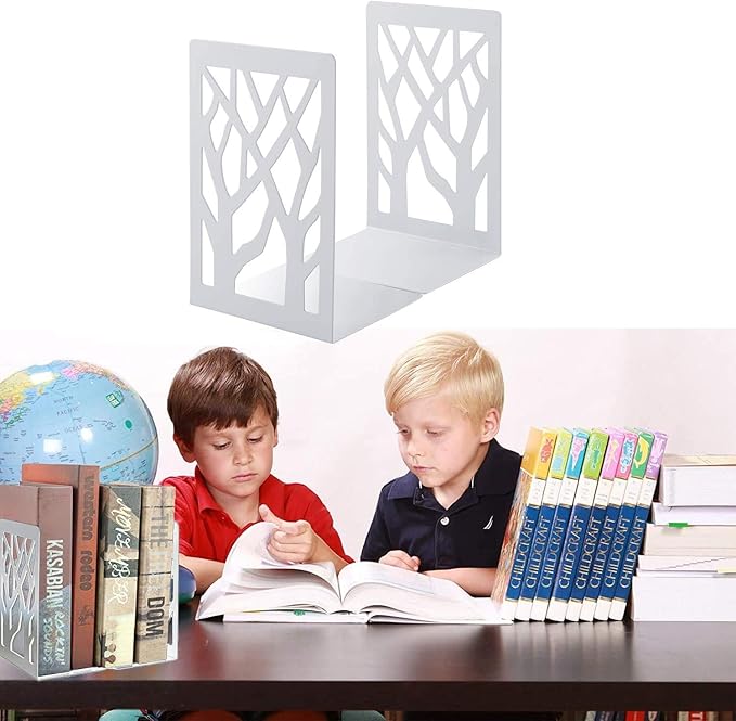 MSDADA Bookends, Book Ends for Shelves, Bookends for Office, Book Ends for Heavy Books, Book Shelf Holder Stand Home Decorative，Metal Bookend Supports, Book Stoppers, White(5 Pairs)