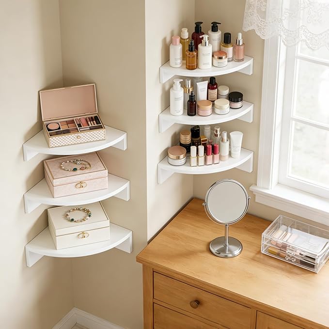 Alsonerbay White Corner Shelf Wall Mount, Set of 3 Floating Shelves for Storage and Display, Rustic Wood Shelves for Bedroom, Living Room, Bathroom, Entryway, Garage