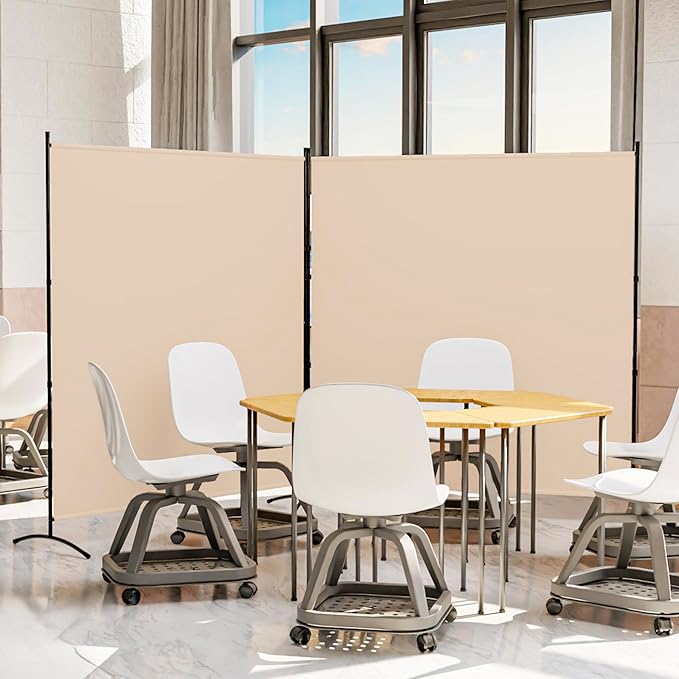 Room Divider 126''W x 71''H Large 2 Panel Privacy Screen for Room Partitions, Portable Room Divider Screen for Room Separtion, Freestanding Fabric Wall Divider for Office, School, Room Separator Beige
