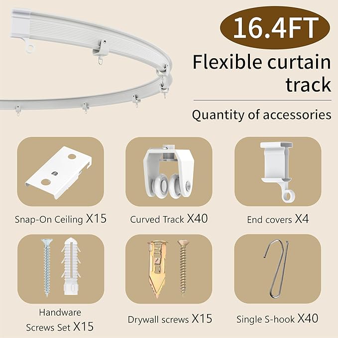 Room Divider Curtains & Flexible Bendable Tracks Set,Privacy Dividers Ceiling Track Curtain Window Blackout Curtains for Living Room Bedroom (W100 × H84 in 2 Panels Beige Drape & White Rail)