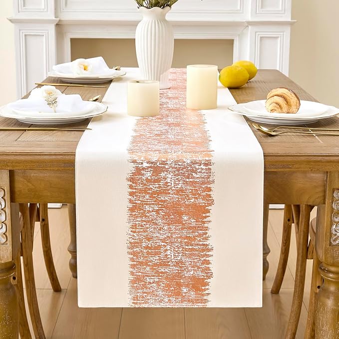 Metallic Style Table Runner, Cotton and Linen Rose Gold Table Runners 48 inches Long,Pre-Pressed Metal Striping Process, Birthday Wedding Decorations for Living Room Decor(Rose Gold, 13"x48")