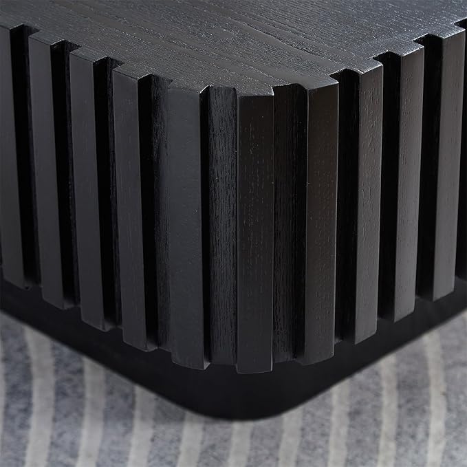 LKTART Square Coffee Table for Living Room, Accent Fluted Coffee Table with Storage, Modern Solid Wood Veneered Large Center Tea Table for Small Space Apartment (31.5''D×14''H-Black)