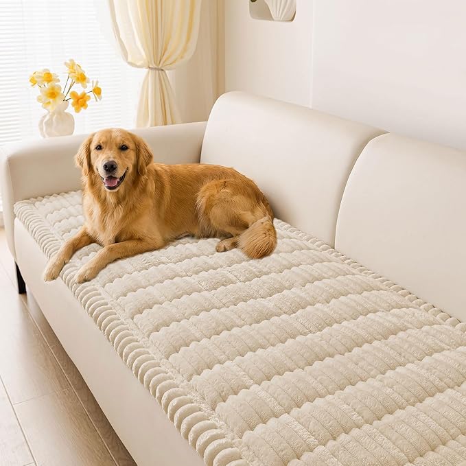 hyha Couch Cover for Dogs Washable, Non Slip Thick Flannel Sofa Protector, Pet Friendly Plush Furniture Cover for Sectional Sofa & Loveseat (Apricot, 43" x 82.7")