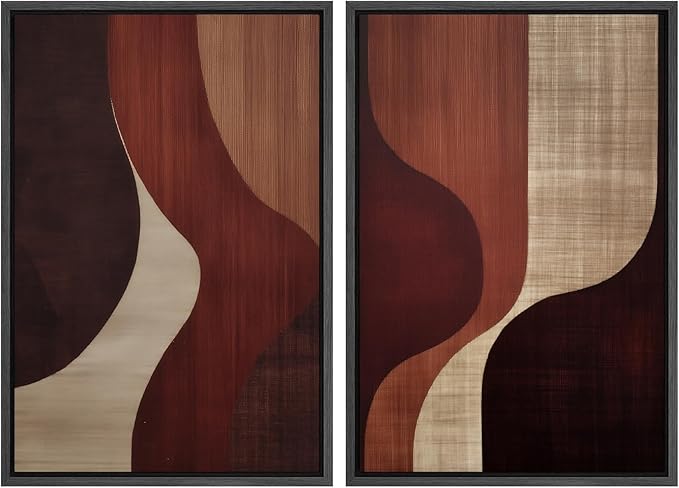SIGNWIN Framed Wall Art Print Set Warm Earth Tone Abstract Curves Mid Century Photography Modern Art Rustic Relax/Calm Multicolor for Living Room, Bedroom, Office - 24"x36"x2 BLACK