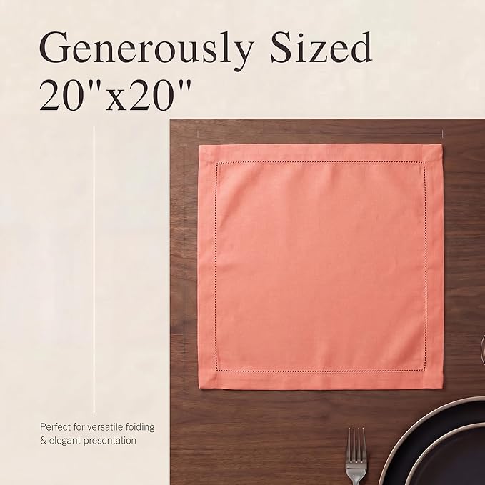 Urban Villa Cloth Napkins 100% Cotton Highly Absorbent Washable Reusable Premium Dinner Napkins Ideal for Gifts for Mothers Day Hotel Farmhouse Parties - Orange Hemstitch (20" x 20", Set of 12)