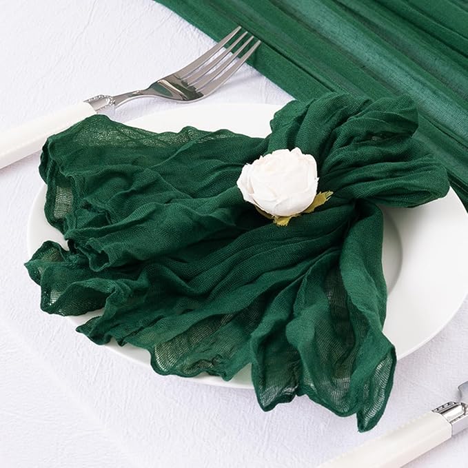 DeZerlor 100 Pack Emerald Green Cheesecloth Napkins Summer Cloth Napkins Set of 100 Dinner Napkins Bulk 21x21 Inches for Wedding Bridal Shower Baby Shower Parties