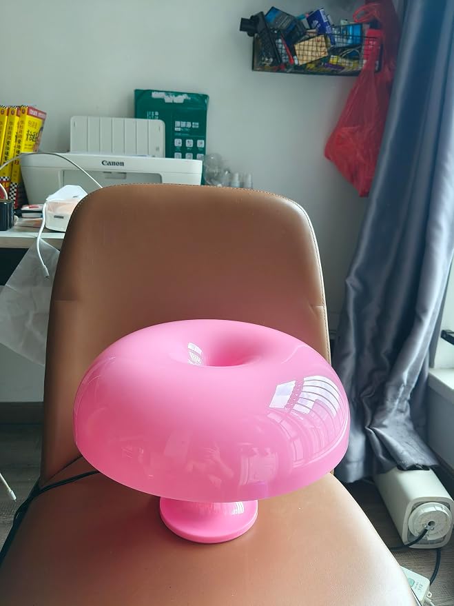 Pink Mushroom Lamp, Mid Century Modern Table Lamp for Bedroom, Minimalist Mushroom Decor Bedside Small Lamps, 2700K(Bulb Included, Plug Powered)