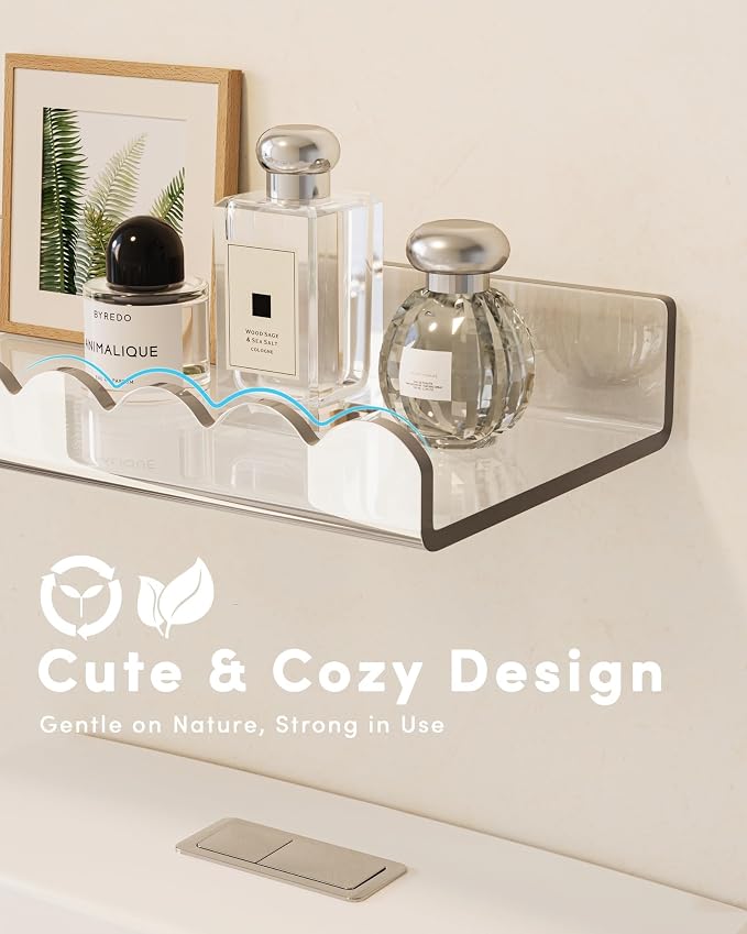 G&W Gruwald Acrylic Shelves for Wall, Acrylic Bathroom Shelves, Scalloped Floating Shelves for Bedroom, Nursery, Living Room (Clear, 23 Inches, 4)