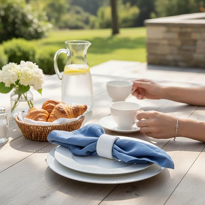 Linen Napkins –100% French Flax – Stonewashed Pure Linen Cloth Napkins - Size 18 Inch x 18 Inch – Set of 4 (Dusty Pastel Blue)