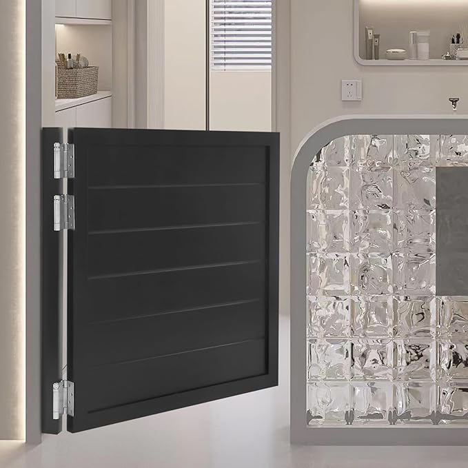Room Divider Door White | Black Space Saving Sliding Partition Door for Doorways | Farmhouse Style Half Door w/Pull Rope | No-Drill Interior Door for Home Office & Studio (Black, 35.4x35.4in)