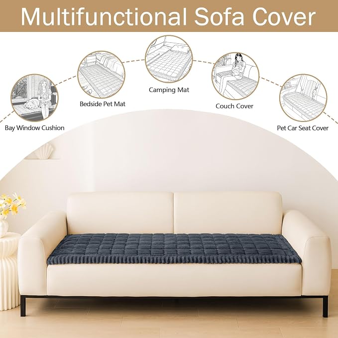 hyha Couch Cover for Dogs Washable, Non Slip Thick Flannel Sofa Protector, Pet Friendly Plush Furniture Cover for Sectional Sofa & Loveseat (Charcoal Grey, 35.4" x 63")