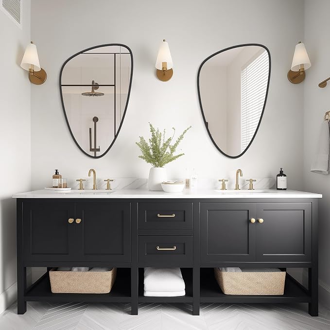 WallBeyond Asymmetrical Mirror, Irregular Wall Mirror, Wall Mirrors Decorative for Bedroom Living Room entryway Hall, Wall Mirror for mid Century Modern Decor 31" H x 20" W, Black