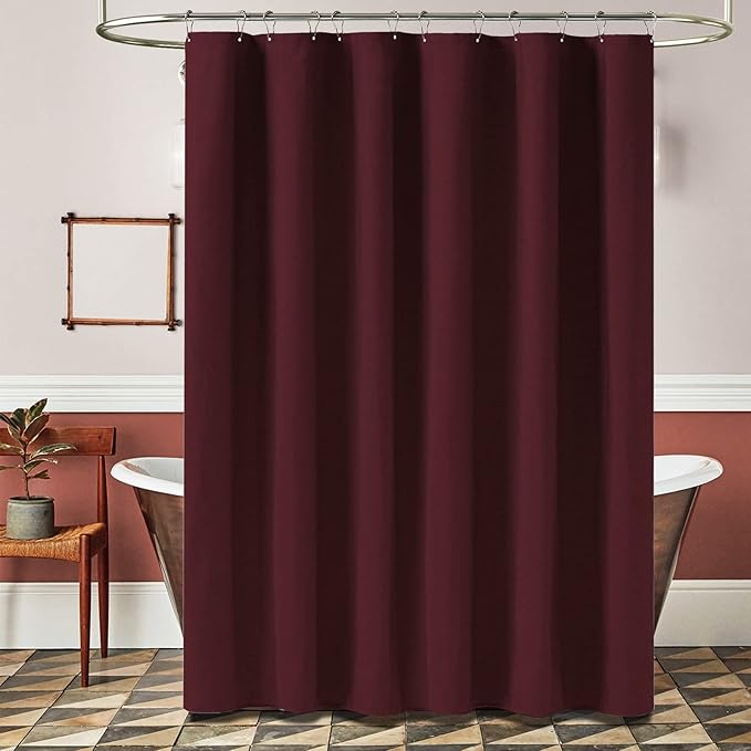 BTTN Burgundy Shower Curtain - Linen Textured Heavy Duty Waterproof Cloth Shower Curtain Set with 12 Plastic Hooks, Hotel Spa Luxury Simple Decorative Thick Fabric Shower Curtains for Bathroom - 72x72