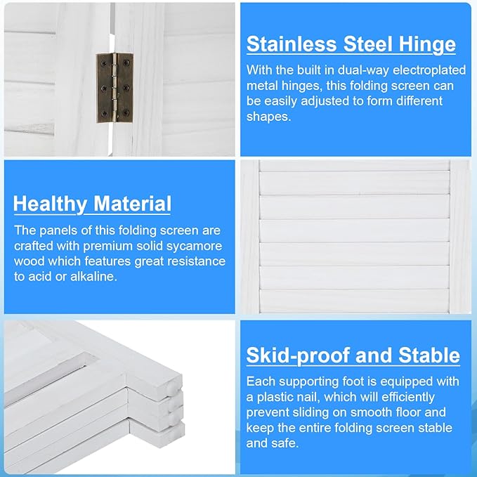 PayLessHere Room Divider Wood Privacy Screen 5.75 Ft Indoor Folding Portable Partition Screen for Bedroom Office Restaurant (White, 3 Panel)