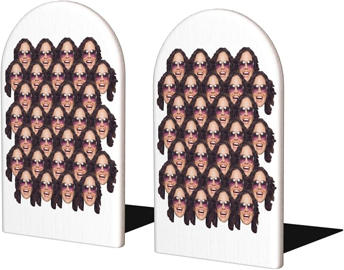 Ouqiuwa Custom Personalized Photo Wood Book Ends L-Shaped for Shelf Holders 2 Pcs, Pictures Text Logo Customizable Book Organizers 4.2 * 6.7 in Decorative for Home Office Library