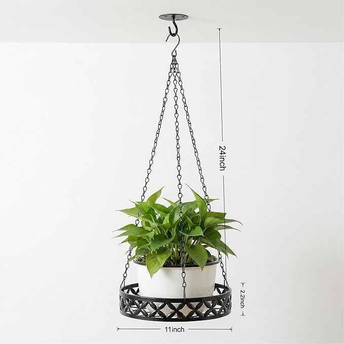 Hanging Planter with Metal Chain & Wall Hook, Stylish Indoor Outdoor Plant Hanger with 11 Inch Pot for Patio, Balcony, Porch Home Decor