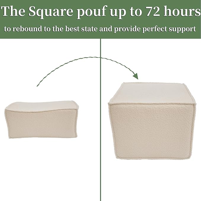 Square Ottoman Foot Rest,Small Pouf for Couch,Coffee Table - Boucle Upholstered Foot Stools Applicable to Living Room & Bedroom & Dorm - Compressed Poufs,Beige
