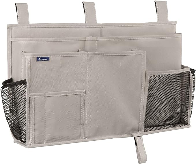 Surblue Bedside Caddy Hanging Bed Organizer Storage Bag Pocket for Bunk and Hospital Beds, College Dorm Rooms Baby Bed Rails,Camp (8 Pockets),Gray