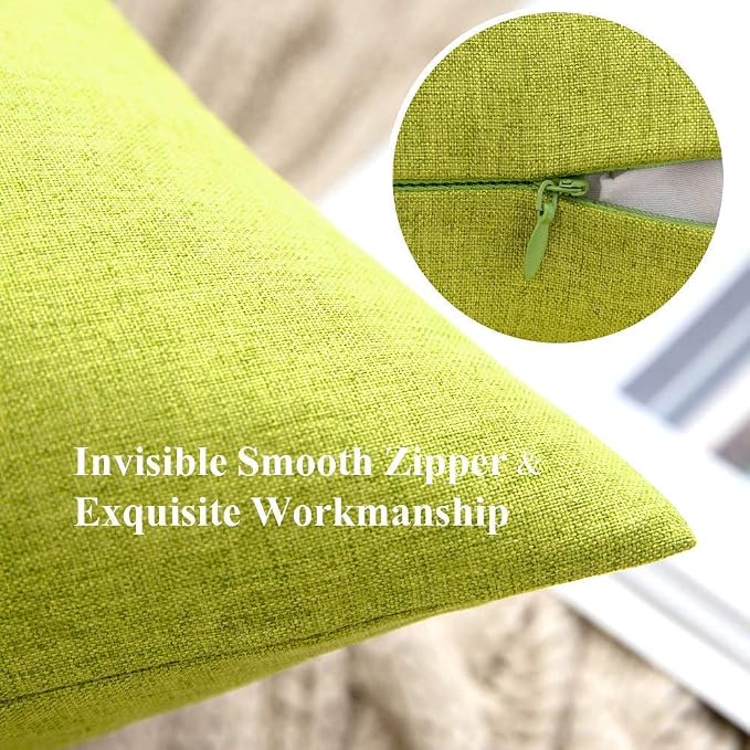MIULEE Pack of 2 Decorative Outdoor Solid Waterproof Throw Pillow Covers Spring Euro Sham Faux Linen Garden Farmhouse Cushion Cases for Summer Patio Tent Balcony Couch Sofa 24x24 Inch Green