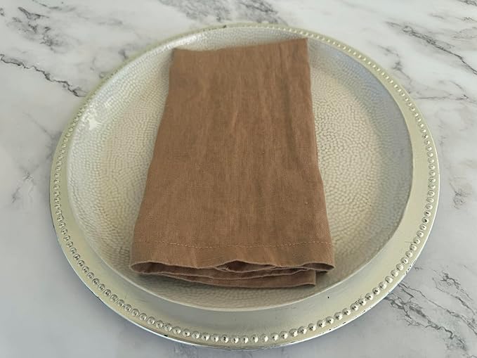 Linen Napkins –100% French Flax – Stonewashed Pure Linen Cloth Napkins - Size 18 Inch x 18 Inch – Set of 4 (Caramel)