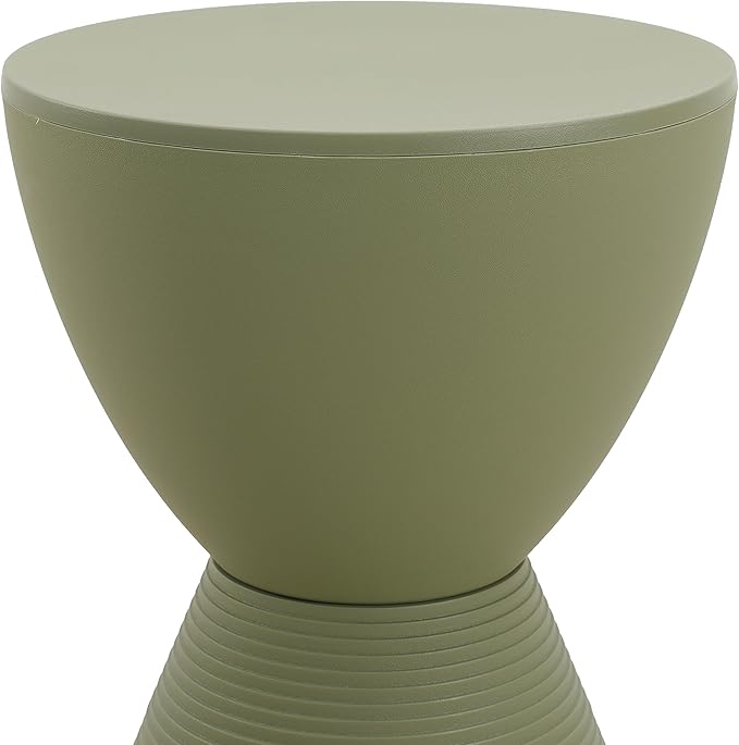 LeisureMod Modern Hourglass Side Table - ABS Shell Drum End Table with Storage for Indoor & Outdoor Use, Olive Green