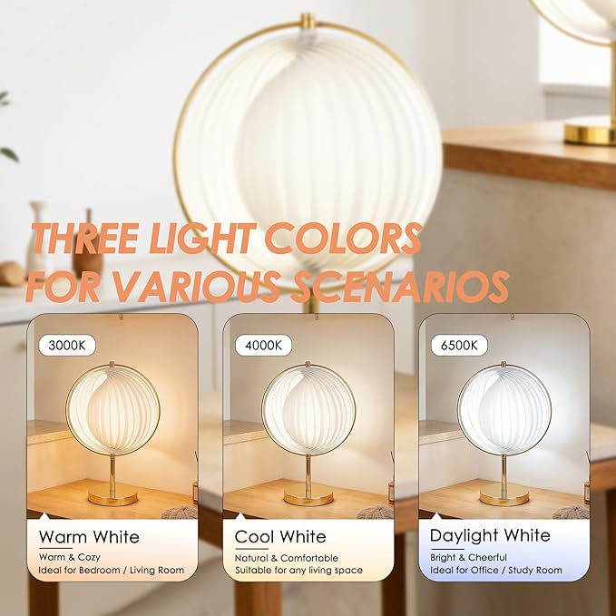 Fandian Flexible Pleated Table Lamp, Bedside Nightstand Lamp with Beige Lampshade, Morden Desk Lamp for Bedroom Home Office Decor, E26 Bulb Included