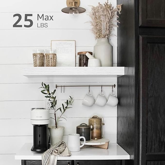 QEEIG Floating Shelf for Wall Bathroom Shelves Bedroom Kitchen Living Room Farmhouse Small Book Shelf 16 inch Set of 1, White (015-W1)