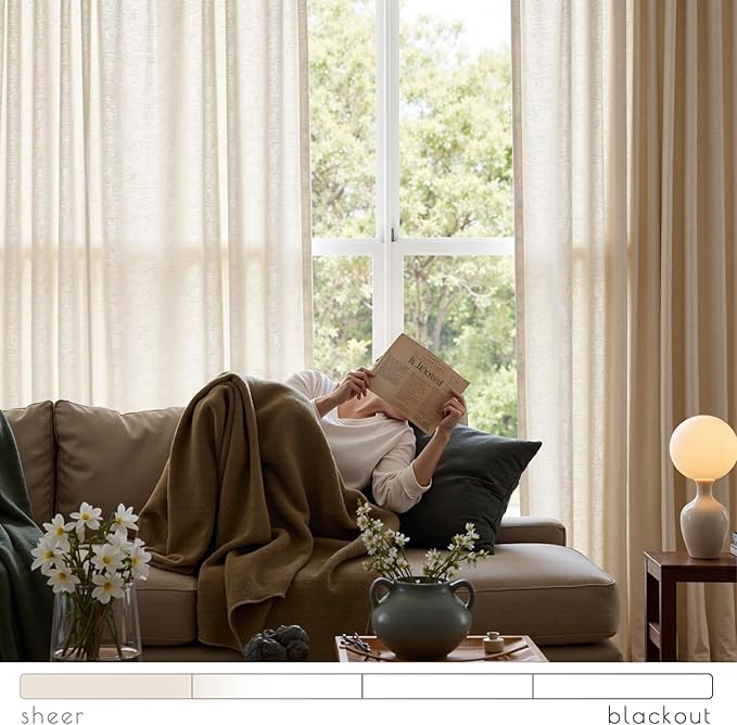 jinchan Linen Curtains for Living Room Beige Drapes 84 Inch Length 2 Panels Set, Light Weight Semi Sheer Grommet Curtains for Bedroom Farmhouse Light Filtering Narrow Window Drapes 2 Panels W38 x L84