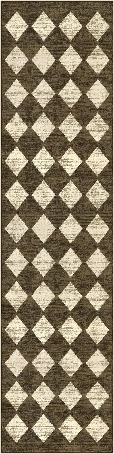 Lahome Zelie Runners for Hallways with Rubber Backing, Kitchen Runner Rugs Non Skid Washable Bathroom Rugs Runner, Moroccan Trellis Non Slip Bedroom Carpet Runners for Entryway Powder Room, 2x8 Brown