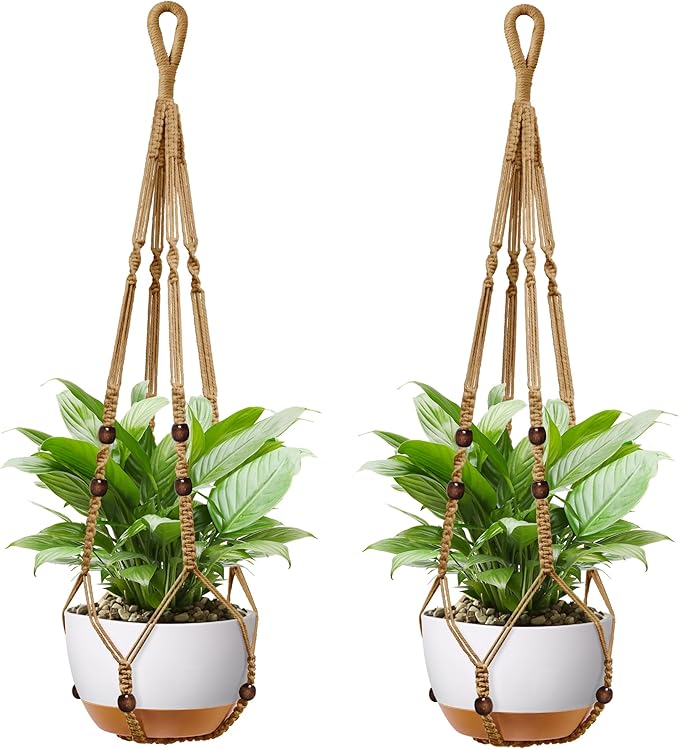Macrame Plant Hanger - Fits 4 to 13 inches Pots for Indoor Outdoor, 35 Inch, Set of 2, Brown (POTS NOT Included)