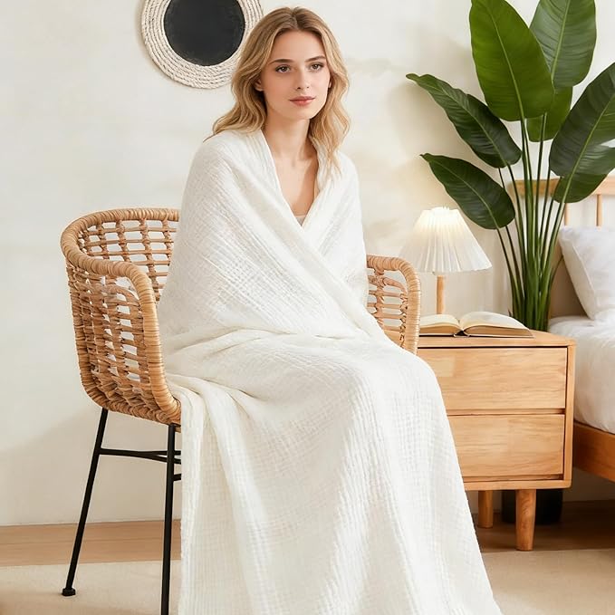EMME Cotton Muslin Twin Blanket Breathable Gauze Soft Lightweight Adults Gifts for Women (60"x80")