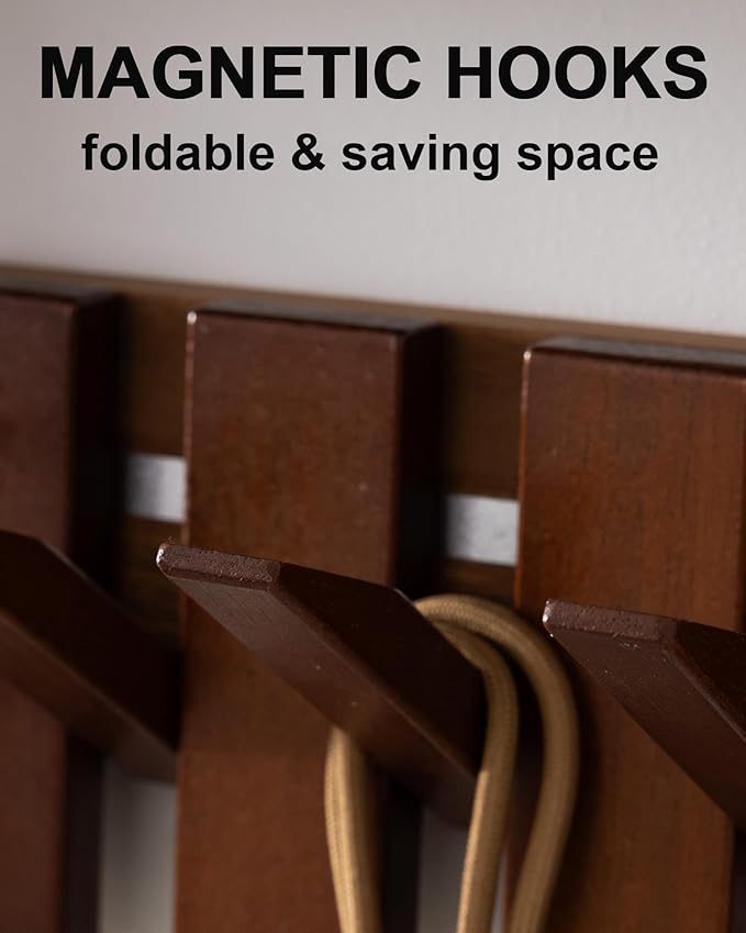 Wooden Coat Rack Wall Mount with Shelf, Heavy Duty Entryway Organizer with 6 Hooks,Coat Hooks Hanger for Coats, Hats, Bags & Towels, Walnut Wall Hanger for Hallway, Bedroom, Kitchen (6 Hooks)