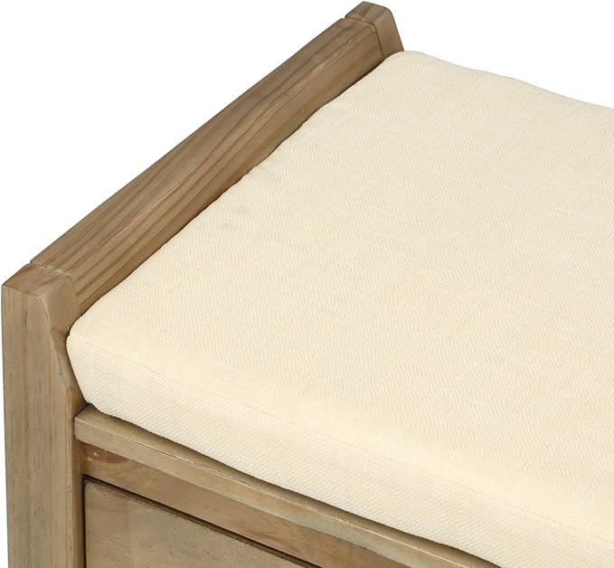 Knocbel Entry Storage Bench Shoes Rack with Cushioned Seat, 2 Drawers & Slatted Shelf, Living Room Entryway Hallway Foyer Shoe Bench Bedroom End of Bed Bench (Gray Wash)