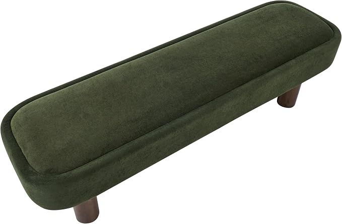 Christopher Knight Home Damas 60.04" Fabric Upholstered Dining Bench, Wooden Entryway Bench, Long Sofa Footstool for Living Room, Bedroom End of Bed Bench, Olive Green+Walnut