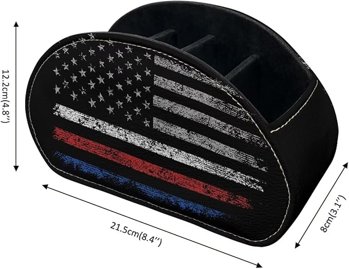 TV Remote Holder with 5 Compartments, USA Flag Print Office Desk Organizers,Nightstand Caddy, Storage for Media Players/Eyeglasses/Cosmetic Brushs - Desktop Caddy Black