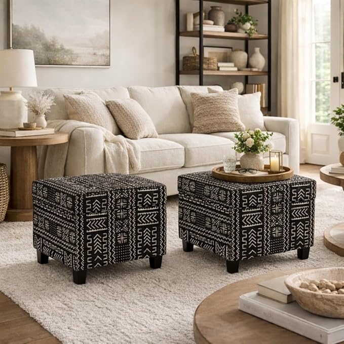 Homepop Home Decor | K7342-F2267 | Classic Square Storage Ottoman with Lift Off Lid | Ottoman with Storage for Living Room & Bedroom, Onyx