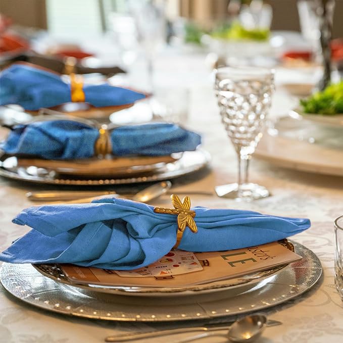 36 Pack Cyan Handmade Cloth Napkins 16 x 16 Inch Cotton Linen Napkins with Fringe, Washable and Reusable Napkins, Soft Rustic Boho Fringe Cloth Napkins for Dinners,Parties, Wedding