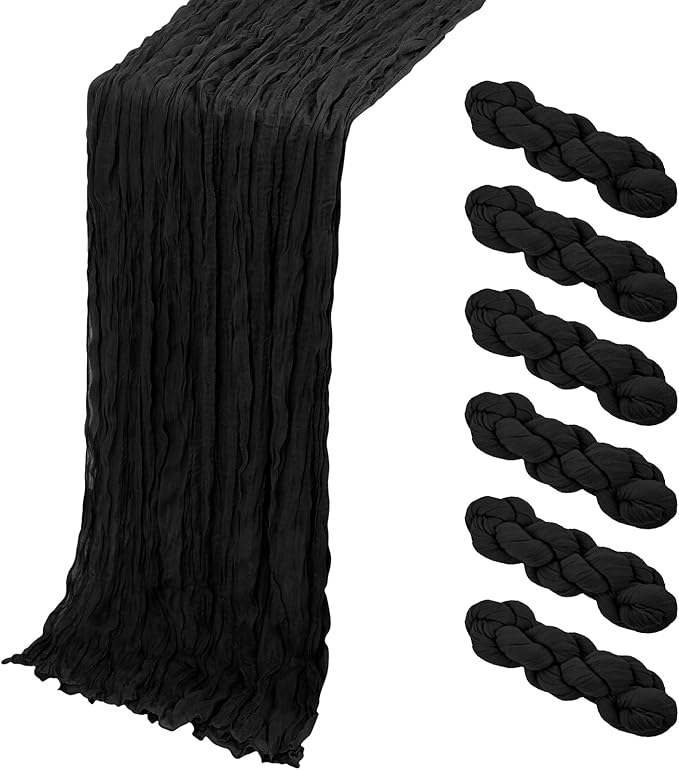 6 Pack Black Cheesecloth Table Runner, 17 x 108 Inch, Gauze Cheese Cloth Table Runner Rustic Sheer Runner for Wedding Birthday Party Baby Shower Table Decor(Black)