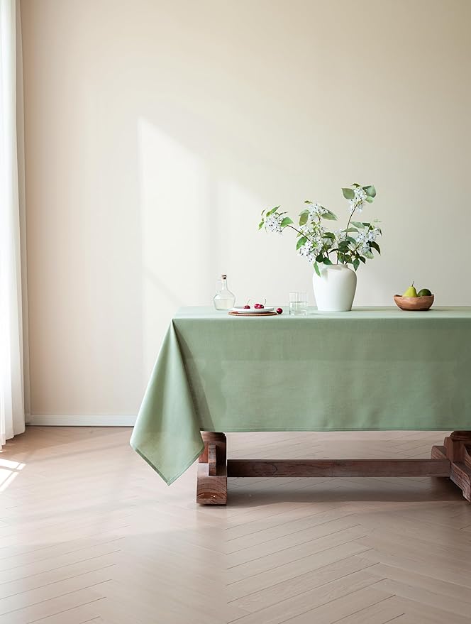 Sage Green Tablecloth for Rectangle Tables 6-8 Person Farmhouse Neutral Table Cloth Rectangular Kitchen Decoration Dining Spring Pastel Green Table Cover Washable 60x84