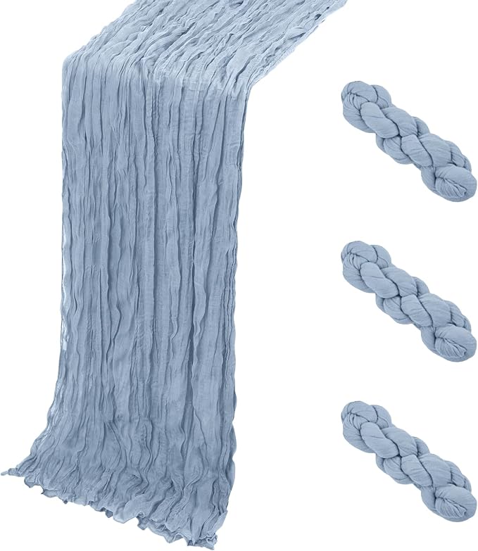 3 Pack Dusty Blue Cheesecloth Table Runner, 17 x 108 Inch, Gauze Cheese Cloth Table Runner Rustic Sheer Runner for Wedding Birthday Party Baby Shower Table Decor(Dusty Blue)